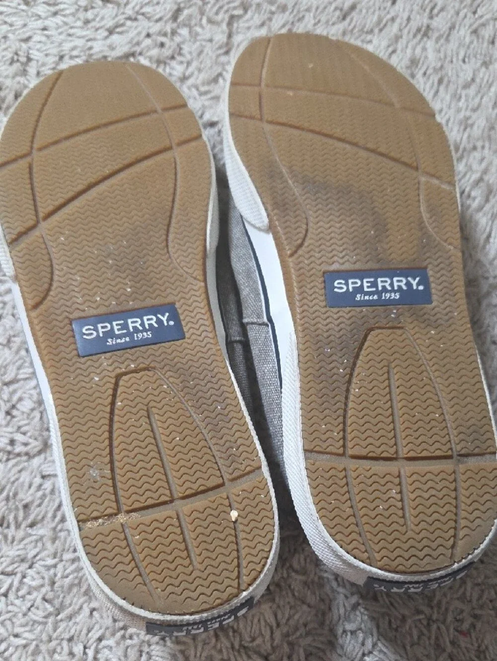 Sperry Men's Taupe Canvas and Brown Leather-Trim Boat Shoes, 9.5